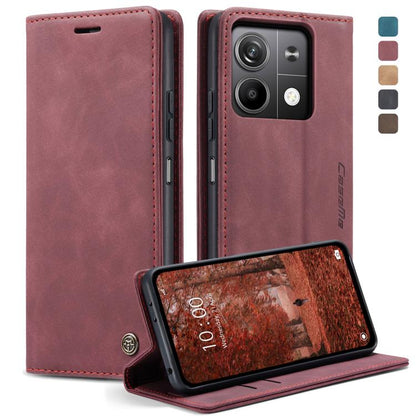 Pour Xiaomi Redmi Note 13 5G Étui de téléphone en cuir à rabat horizontal multifonctionnel CaseMe 013 (Rouge vin)