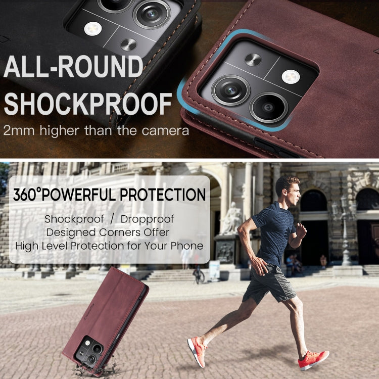 Pour Xiaomi Redmi Note 13 5G Étui de téléphone en cuir à rabat horizontal multifonctionnel CaseMe 013 (Rouge vin)
