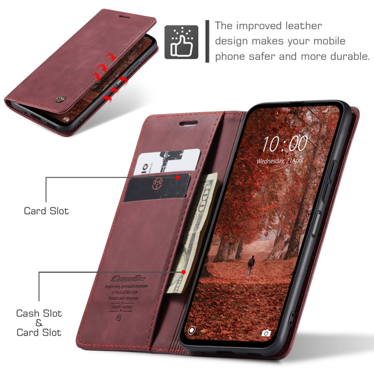 Pour Xiaomi Redmi Note 13 5G Étui de téléphone en cuir à rabat horizontal multifonctionnel CaseMe 013 (Rouge vin)