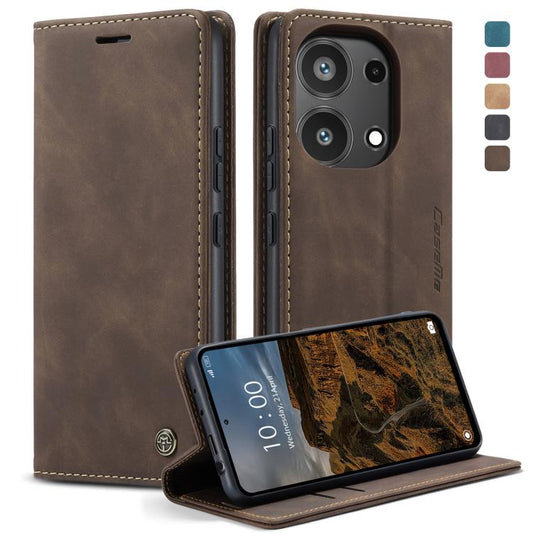 Pour Xiaomi Redmi Note 13 Pro 4G CaseMe 013 Étui de Téléphone en Cuir à Rabat Horizontal Multifonctionnel (Café)