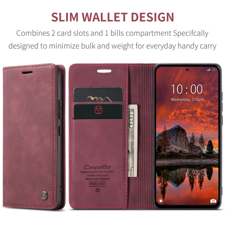 Pour Xiaomi Redmi Note 13 Pro 4G Étui en Cuir Multifonctionnel à Rabat Horizontal CaseMe 013 (Rouge Vin)