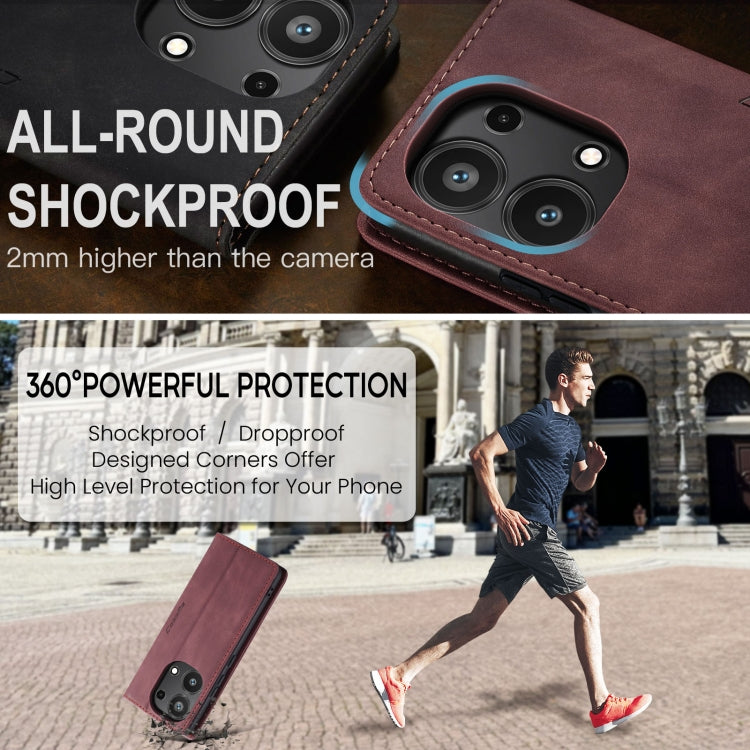 Pour Xiaomi Redmi Note 13 Pro 4G Étui en Cuir Multifonctionnel à Rabat Horizontal CaseMe 013 (Rouge Vin)