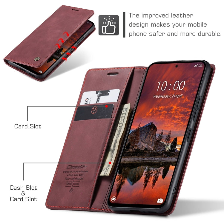 Pour Xiaomi Redmi Note 13 Pro 4G Étui en Cuir Multifonctionnel à Rabat Horizontal CaseMe 013 (Rouge Vin)