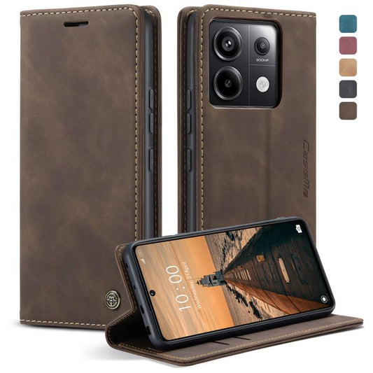 Pour Xiaomi Redmi Note 13 Pro 5G Étui de téléphone en cuir à rabat horizontal multifonctionnel CaseMe 013 (Café)