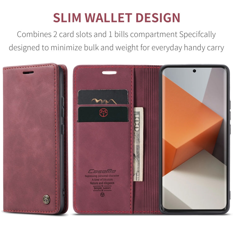 For Xiaomi Redmi Note 13 Pro+ CaseMe 013 Multifunctional Horizontal Flip Leather Phone Case(Wine Red)