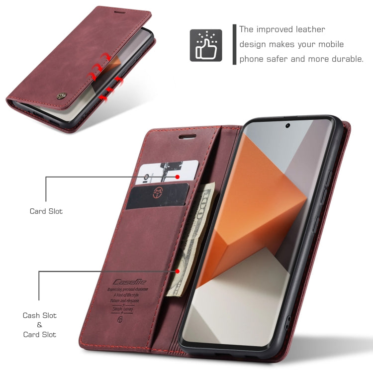 For Xiaomi Redmi Note 13 Pro+ CaseMe 013 Multifunctional Horizontal Flip Leather Phone Case(Wine Red)