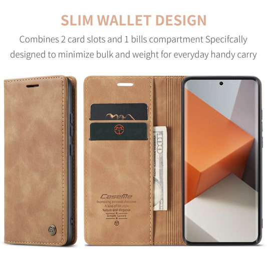 Pour Xiaomi Redmi Note 13 Pro+ Étui de téléphone en cuir à rabat horizontal multifonctionnel CaseMe 013 (marron)