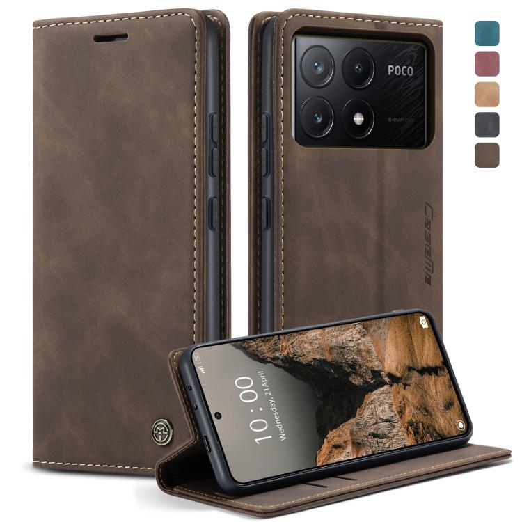 For Xiaomi Poco X6 Pro CaseMe 013 Multifunctional Horizontal Flip Leather Phone Case(Coffee)