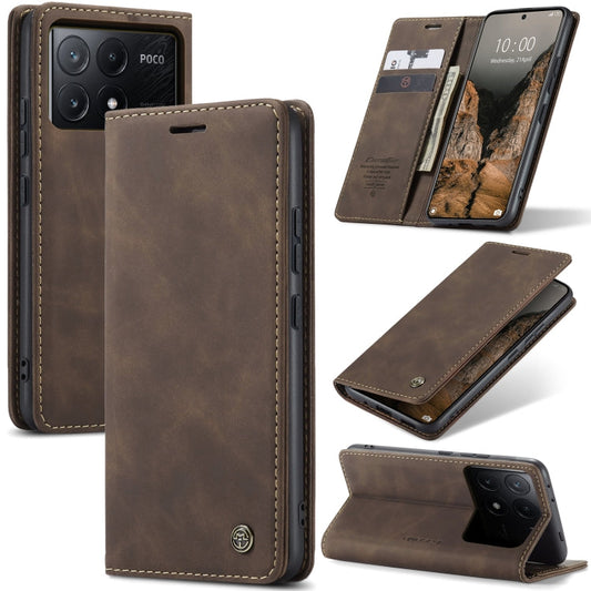 Pour Xiaomi Redmi K70E 5G Étui de Téléphone en Cuir à Rabat Horizontal Multifonctionnel CaseMe 013 (Café)