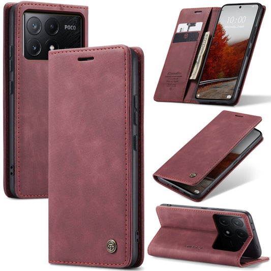 Pour Xiaomi Redmi K70E 5G Coque de téléphone en cuir à rabat horizontal multifonctionnel CaseMe 013 (Rouge vin)