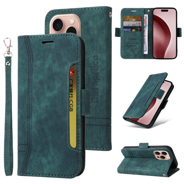 Pour iPhone 16 Pro BETOPNICE Étui de téléphone en cuir à double boucle (Vert)