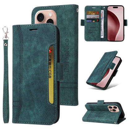 Pour iPhone 16 Pro BETOPNICE Étui de téléphone en cuir à double boucle (Vert)