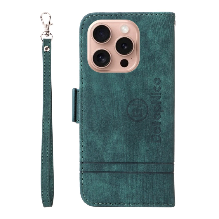 Pour iPhone 16 Pro BETOPNICE Étui de téléphone en cuir à double boucle (Vert)