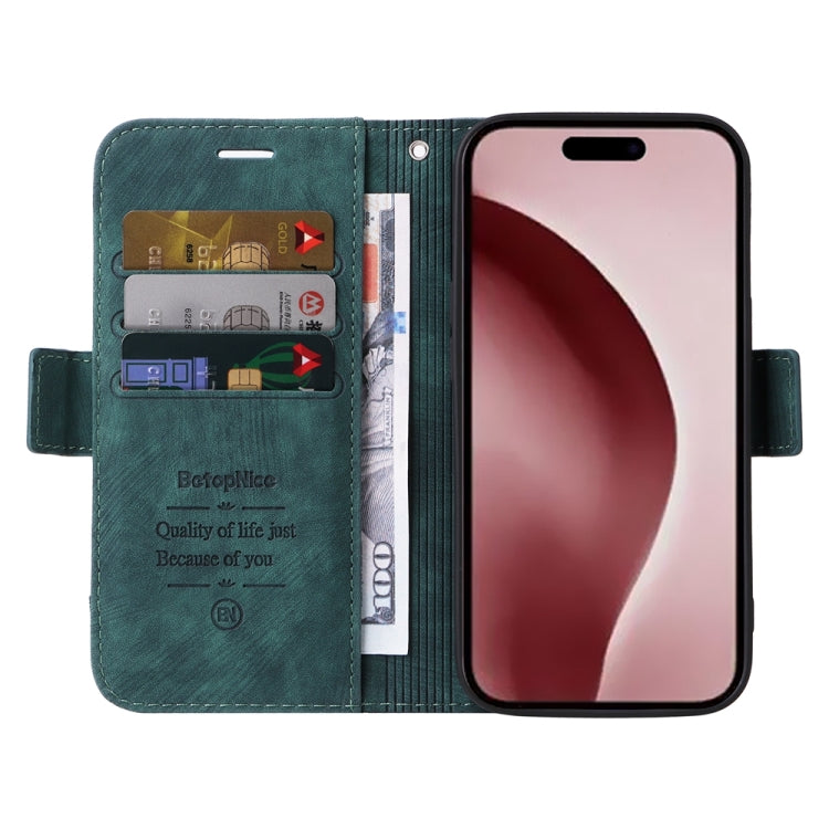 Pour iPhone 16 Pro BETOPNICE Étui de téléphone en cuir à double boucle (Vert)