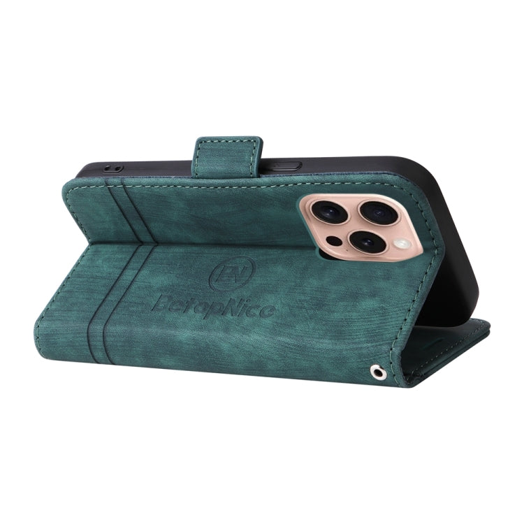 Pour iPhone 16 Pro BETOPNICE Étui de téléphone en cuir à double boucle (Vert)