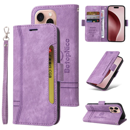 For iPhone 16 Pro BETOPNICE Dual-side Buckle Leather Phone Case(Purple)