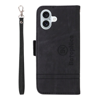For iPhone 16 Plus BETOPNICE Dual-side Buckle Leather Phone Case(Black)