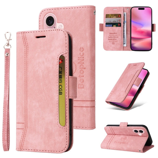 Pour iPhone 16 Étui de téléphone en cuir avec boucle double face BETOPNICE (Rose)