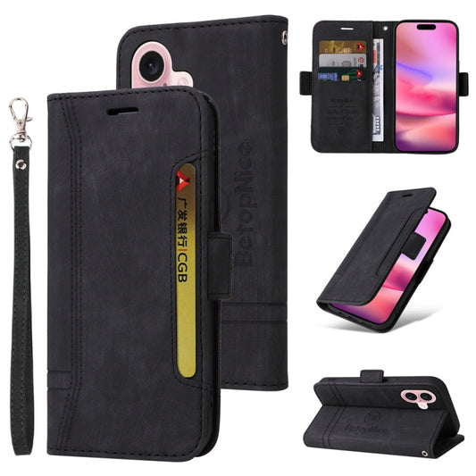 Pour iPhone 16 Étui de téléphone en cuir avec boucle double face BETOPNICE (noir)