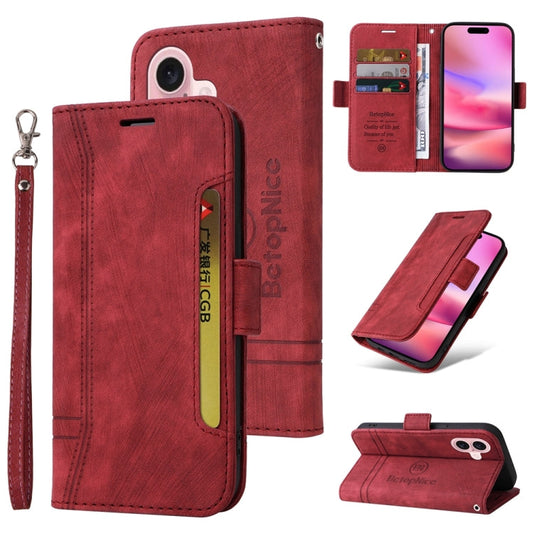Pour iPhone 16 Étui de téléphone en cuir avec boucle double face BETOPNICE (rouge)