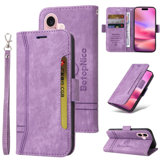 Pour iPhone 16 BETOPNICE Étui de téléphone en cuir à double boucle (Violet)