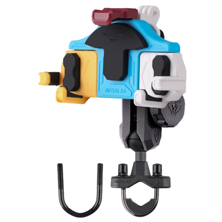 MOTOSLG Support de téléphone pour moto en forme de crabe, montage sur guidon en U avec verrouillage antivol (jaune bleu blanc)