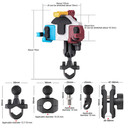 MOTOSLG Crab Motorcycle Phone Clamp Bracket O-Type Rear Mirror Mount(Black)
