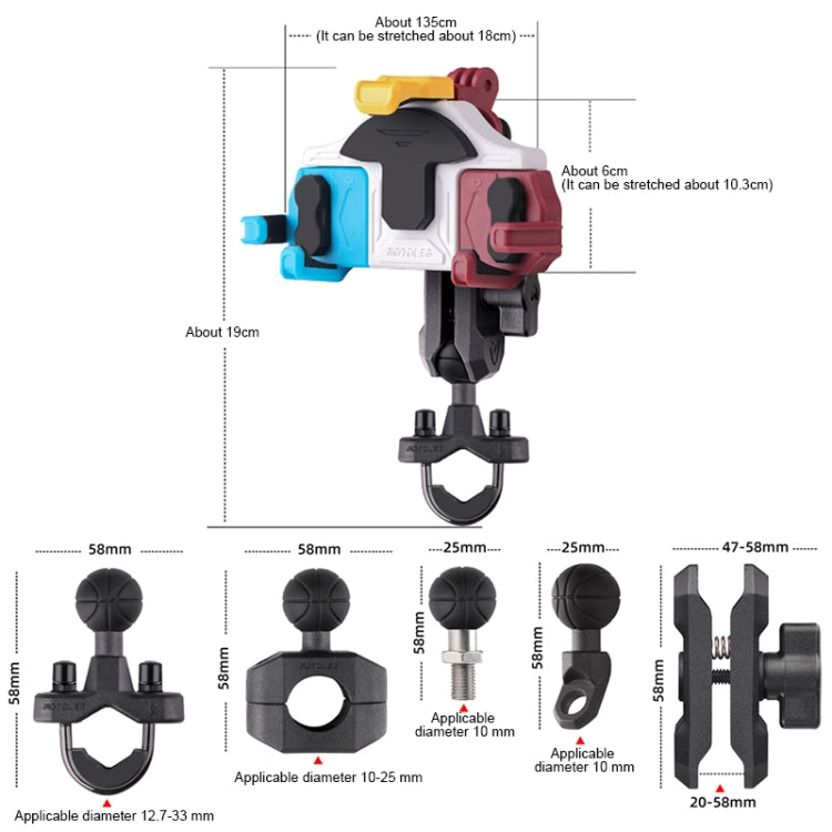 MOTOSLG Crab Motorcycle Phone Clamp Bracket O-Type Rear Mirror Mount with Anti-theft Lock(Blue White Red)