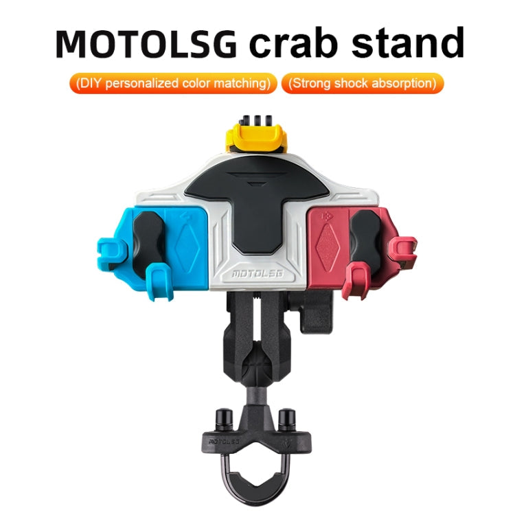 MOTOSLG Crab Motorcycle Phone Clamp Bracket O-Type Rear Mirror Mount with Anti-theft Lock(Blue White Red)