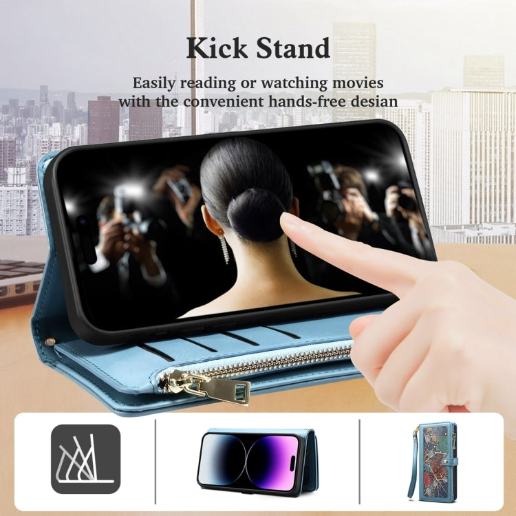 For Samsung Galaxy M15 / F15 ESEBLE Star Series Lanyard Zipper Wallet RFID Leather Case(Blue)