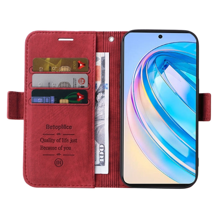 For Honor X8a 4G BETOPNICE Dual-side Buckle Leather Phone Case(Red)