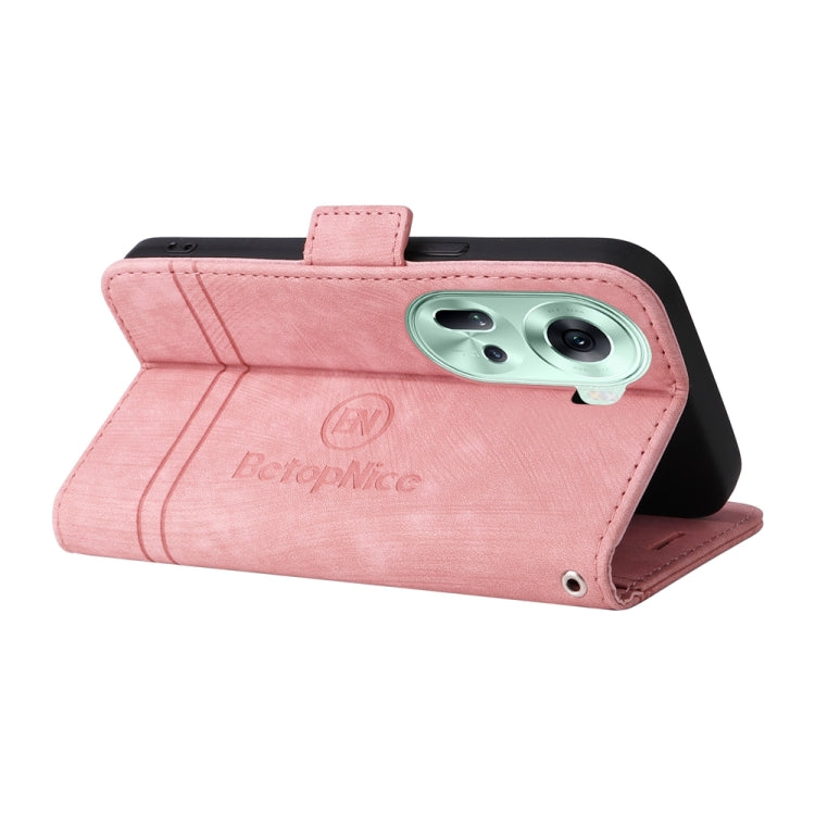 Pour l'étui de téléphone en cuir avec boucle double face BETOPNICE pour OPPO Reno11 5G (rose)