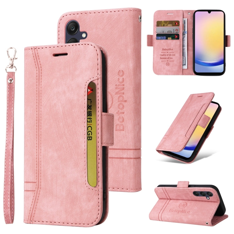 Pour Samsung Galaxy A25 5G Global BETOPNICE Étui de téléphone en cuir à boucle double face (Rose)