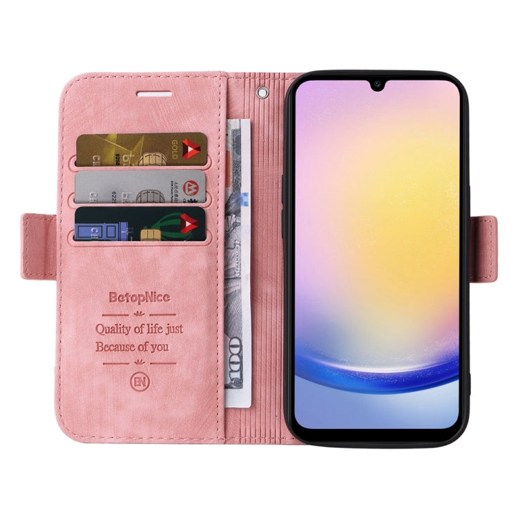 Pour Samsung Galaxy A25 5G Global BETOPNICE Étui de téléphone en cuir à boucle double face (Rose)