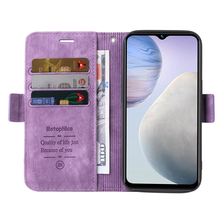 Pour étui de téléphone en cuir avec boucle double face BETOPNICE pour vivo Y02 4G / Y02A / Y11 2023 (Violet)