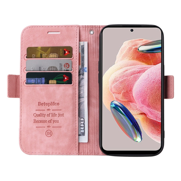 For Xiaomi Redmi Note 12 4G Global BETOPNICE Dual-side Buckle Leather Phone Case(Pink)