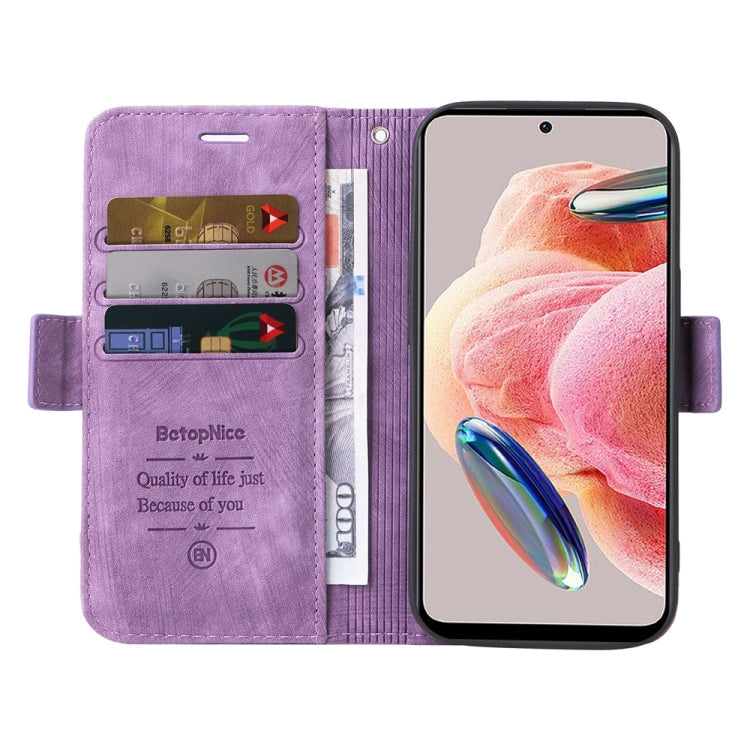 Pour Xiaomi Redmi Note 12 4G Global BETOPNICE Étui de téléphone en cuir à boucle double face (violet)