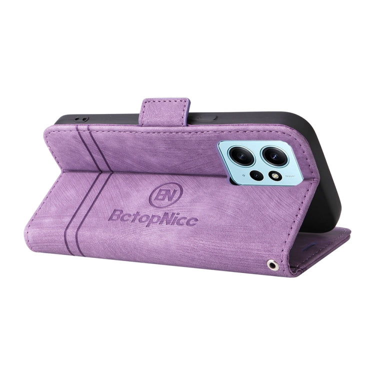 Pour Xiaomi Redmi Note 12 4G Global BETOPNICE Étui de téléphone en cuir à boucle double face (violet)