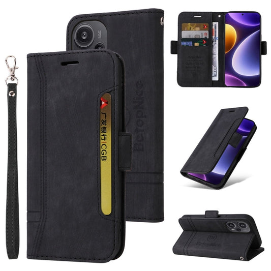 Pour Xiaomi Redmi Note 12 Turbo 5G BETOPNICE Étui de téléphone en cuir à boucle double face (noir)