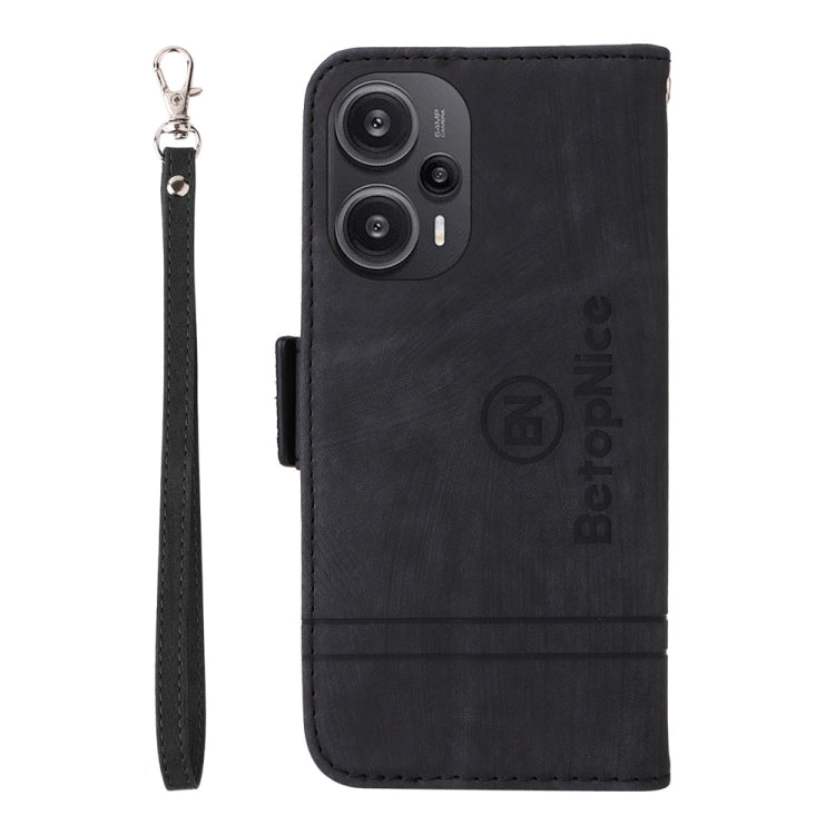 Pour Xiaomi Redmi Note 12 Turbo 5G BETOPNICE Étui de téléphone en cuir à boucle double face (noir)