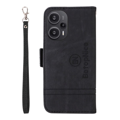 Pour Xiaomi Redmi Note 12 Turbo 5G BETOPNICE Étui de téléphone en cuir à boucle double face (noir)