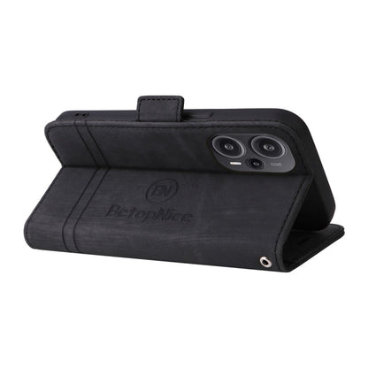 Pour Xiaomi Redmi Note 12 Turbo 5G BETOPNICE Étui de téléphone en cuir à boucle double face (noir)