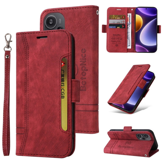 Pour Xiaomi Redmi Note 12 Turbo 5G Coque de Téléphone en Cuir à Double Boucle BETOPNICE (Rouge)