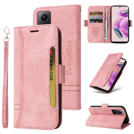 Pour Xiaomi Redmi Note 12S 4G Global BETOPNICE Étui en Cuir à Double Boucle (Rose)