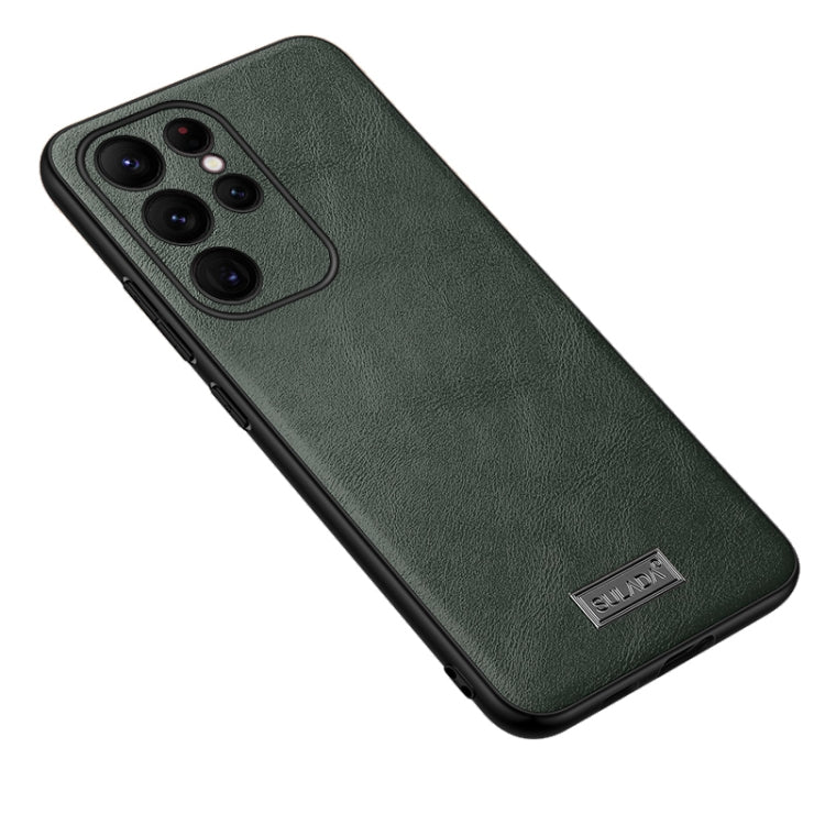 Pour Samsung Galaxy S24 Ultra 5G SULADA Coque de téléphone en cuir hybride TPU antichoc faite à la main (Vert)