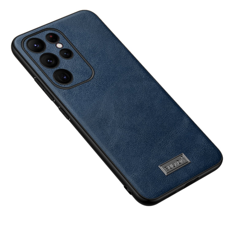 Pour Samsung Galaxy S24 Ultra 5G SULADA Étui de Téléphone Antichoc en TPU Hybride avec Cuir Fait Main (Bleu)