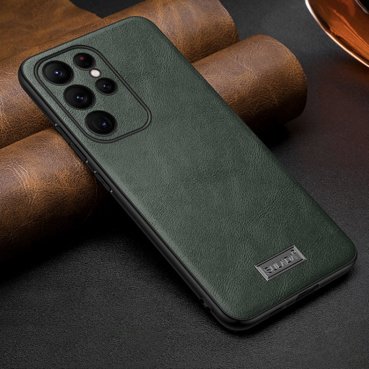 For Samsung Galaxy S25 Ultra 5G SULADA Shockproof TPU Hybrid Handmade Leather Phone Case(Green)