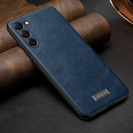 For Samsung Galaxy S25+ 5G SULADA Shockproof TPU Hybrid Handmade Leather Phone Case(Blue)