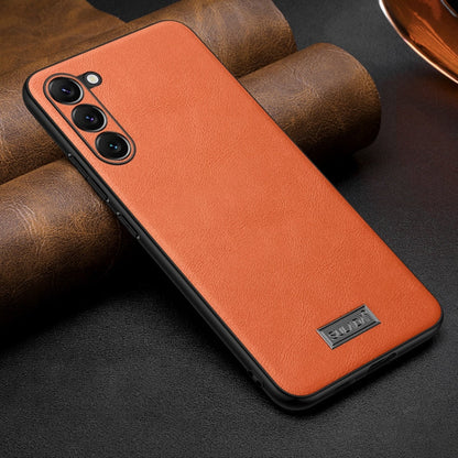 For Samsung Galaxy S25 5G SULADA Shockproof TPU Hybrid Handmade Leather Phone Case(Orange)