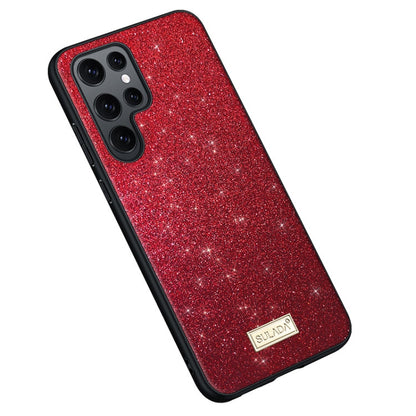 Pour Samsung Galaxy S25 Ultra 5G SULADA Étui de téléphone en cuir fait main hybride TPU pailleté (rouge)